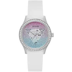 Zegarek Srebrny zegarek Guess Idol z białym paskiem GW0530L5 - Zegarki damskie - miniaturka - grafika 1