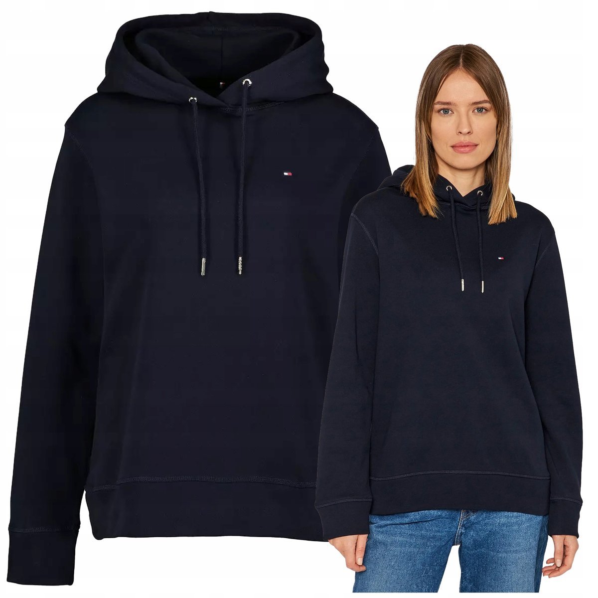 Tommy Hilfiger Damska Bluza z kapturem Granatowa Bawełniana do pracy r.M
