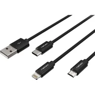 Huby USB - Natec Kabel Extreme Media micro USB + Lightning + USB-C combo 1m czarny NKA-1202 - miniaturka - grafika 1