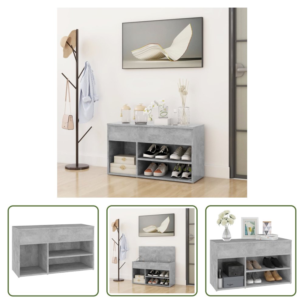 The Living Store Ławka na buty betonowa szara 80x30x45 cm Materiał drewnopochodny