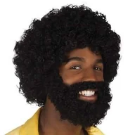 Dodatki do strojów karnawałowych - Boland Peruka party "Afro, broda, wąsy", czarna - miniaturka - grafika 1