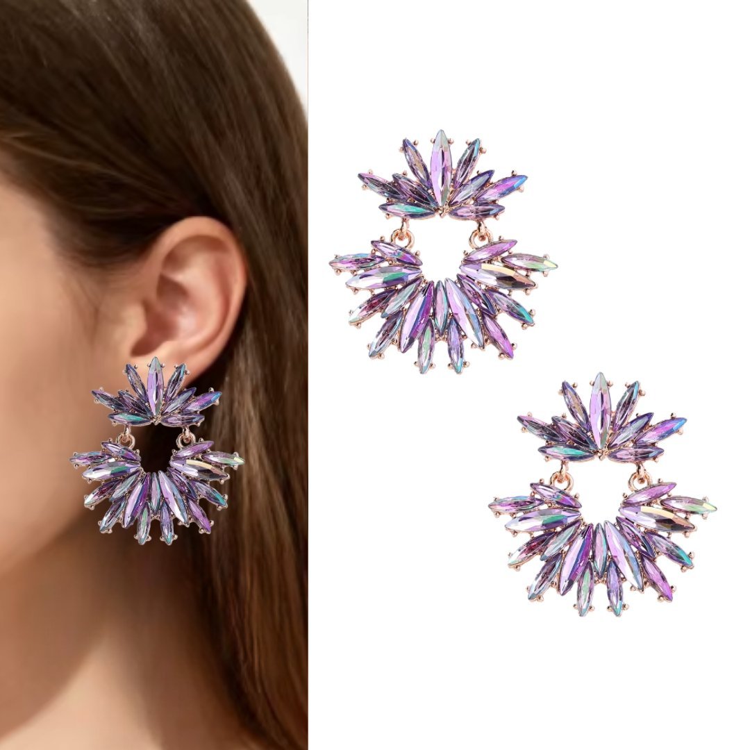 Złote kolczyki wrzosowe fioletowe lawenda SZTYFTY lekkie eleganckie