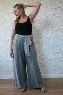 Spodnie len/wiskoza w kolorze zielonego jadeitu - Spodnie sportowe damskie Spodnie len/wiskoza w kolorze zielonego jadeitu - Spodnie sportowe damskie - miniaturka - grafika 1