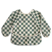 Śliniaki i fartuszki - Wodoodporny śliniak z długim rękawkiem Olive Check, Mushie - miniaturka - grafika 1