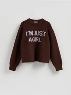 Swetry damskie - Reserved - Sweter z napisem - brązowy - miniaturka - grafika 1