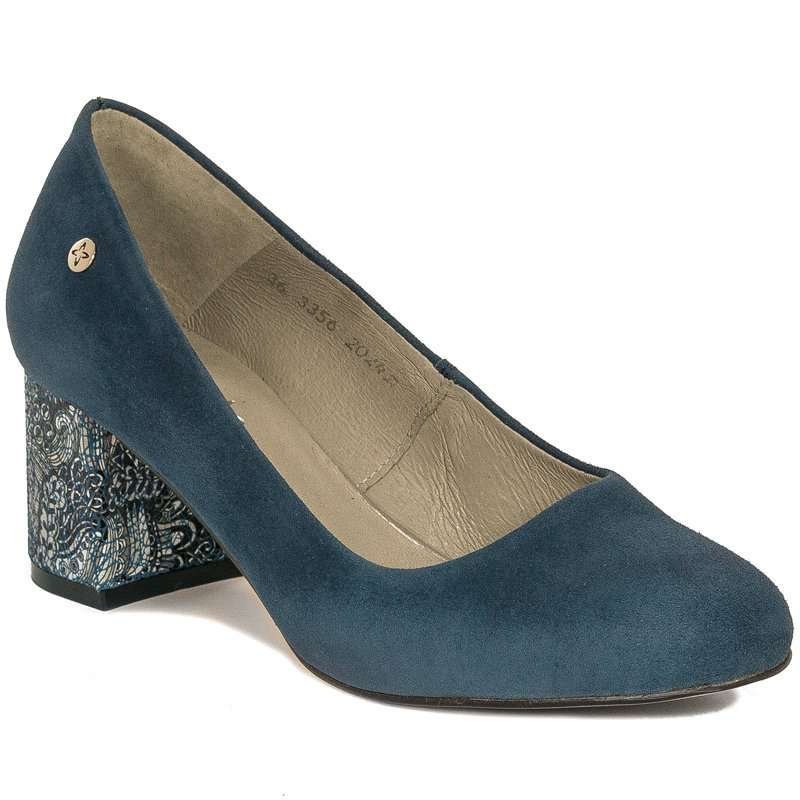 Maciejka Czółenka damskie na słupku skórzane Granatowe-40