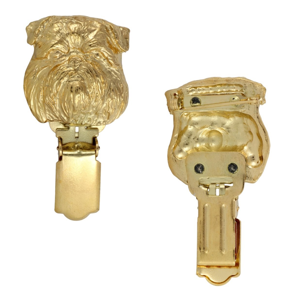 Gryfonik brukselski, Griffon bruxellois - broszka z klipsem, pozłacany uchwyt na numer startowy, prezent na wystawę psów marki Art-Dog