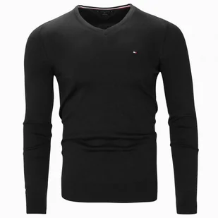 Tommy Hilfiger sweter męski jedwabny czarny v-neck MW0MW04979-032 S - Swetry męskie - miniaturka - grafika 1