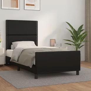 Lumarko Rama łóżka z zagłówkiem, czarna, 90x200cm, obite sztuczną skórą - Łóżka - miniaturka - grafika 1