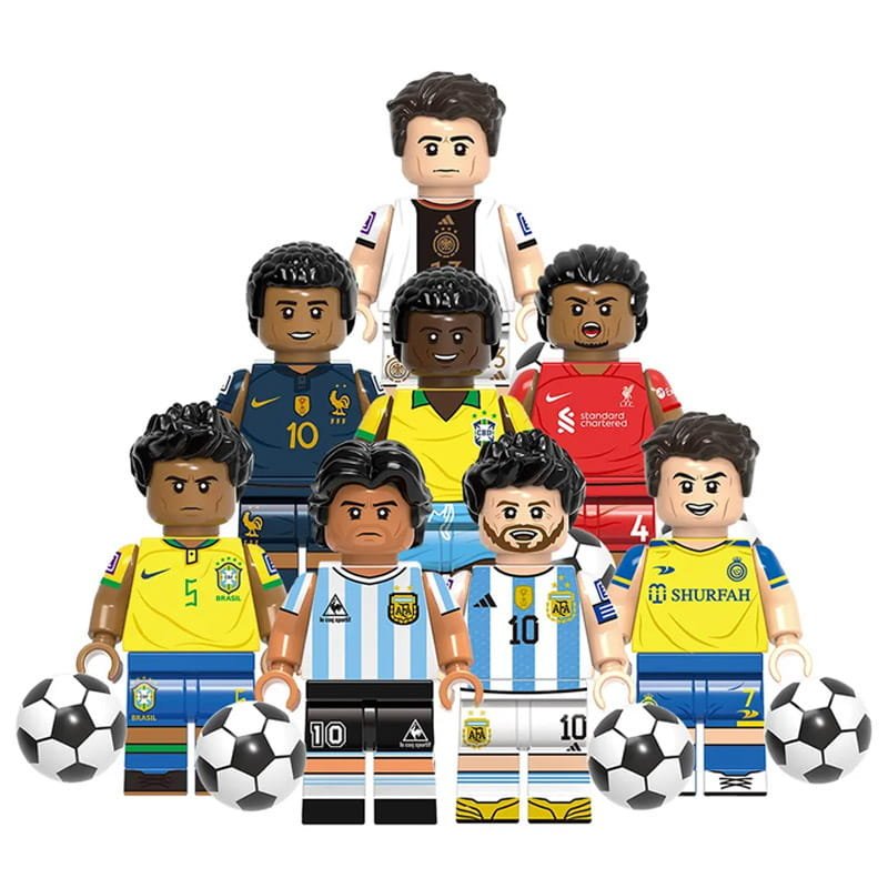 Piłkarskie Sławy New - Piłkarzki Pele Maradona Mbappe Messi Ronaldo Muller Virgil Casemiro - figurki klocki 8 szt