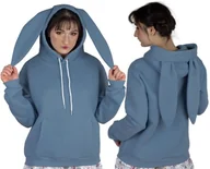 Bluzy damskie - Bluza KRÓLIK Z USZAMI bawełniana PRODUKT POLSKI z kapturem niebieska ciepła - miniaturka - grafika 1