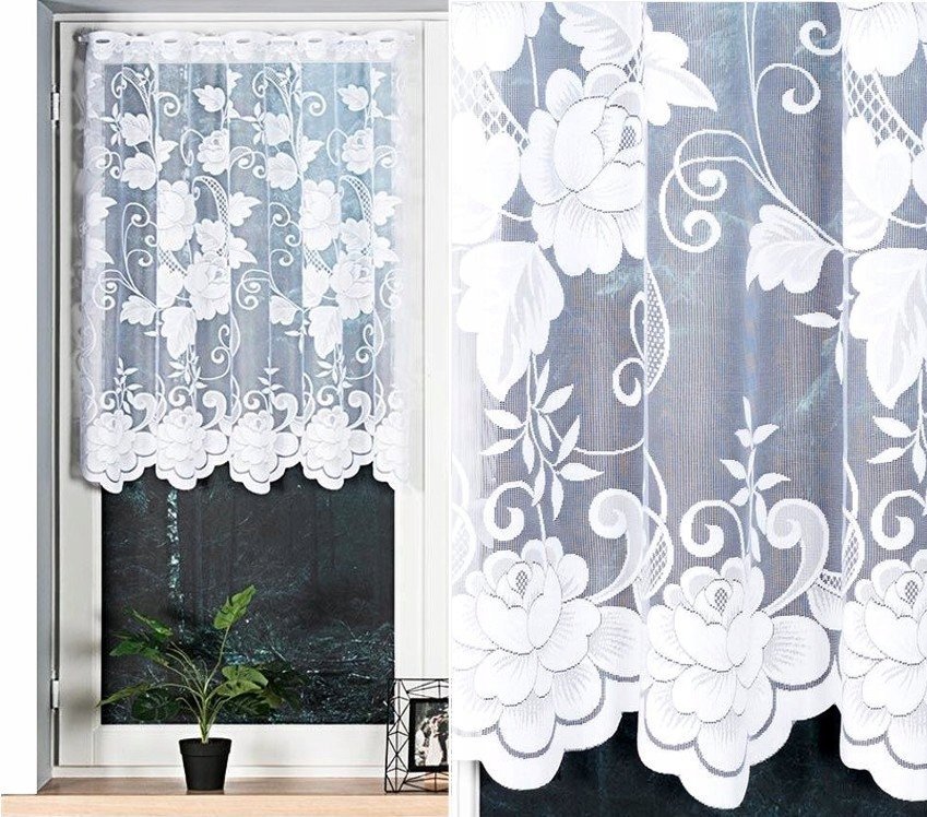 Firana wzór 023006 zazdrostka 150x90cm prosta w kwiaty (z obszyciem)