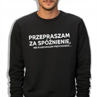 Bluzy męskie - Bluza Męska Czarna Bawełna NIE PLANOWAŁEM PRZYCHODZIĆ Dla Mężczyzny Wz - S - miniaturka - grafika 1
