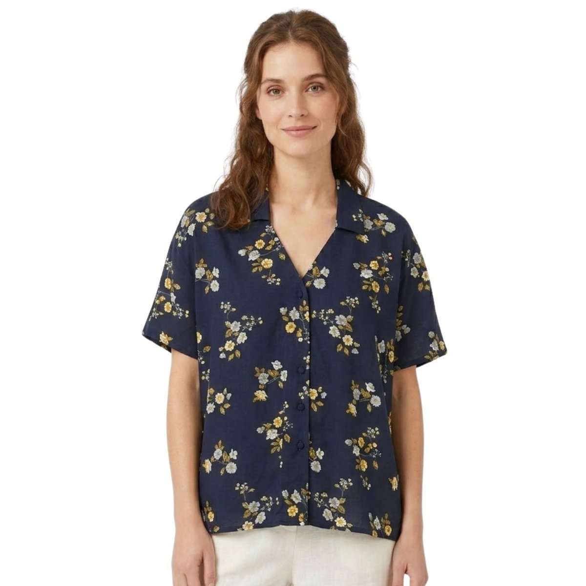 Koszula damska Vero Moda Marina z krótkim rękawem granatowa w kwiaty-XS