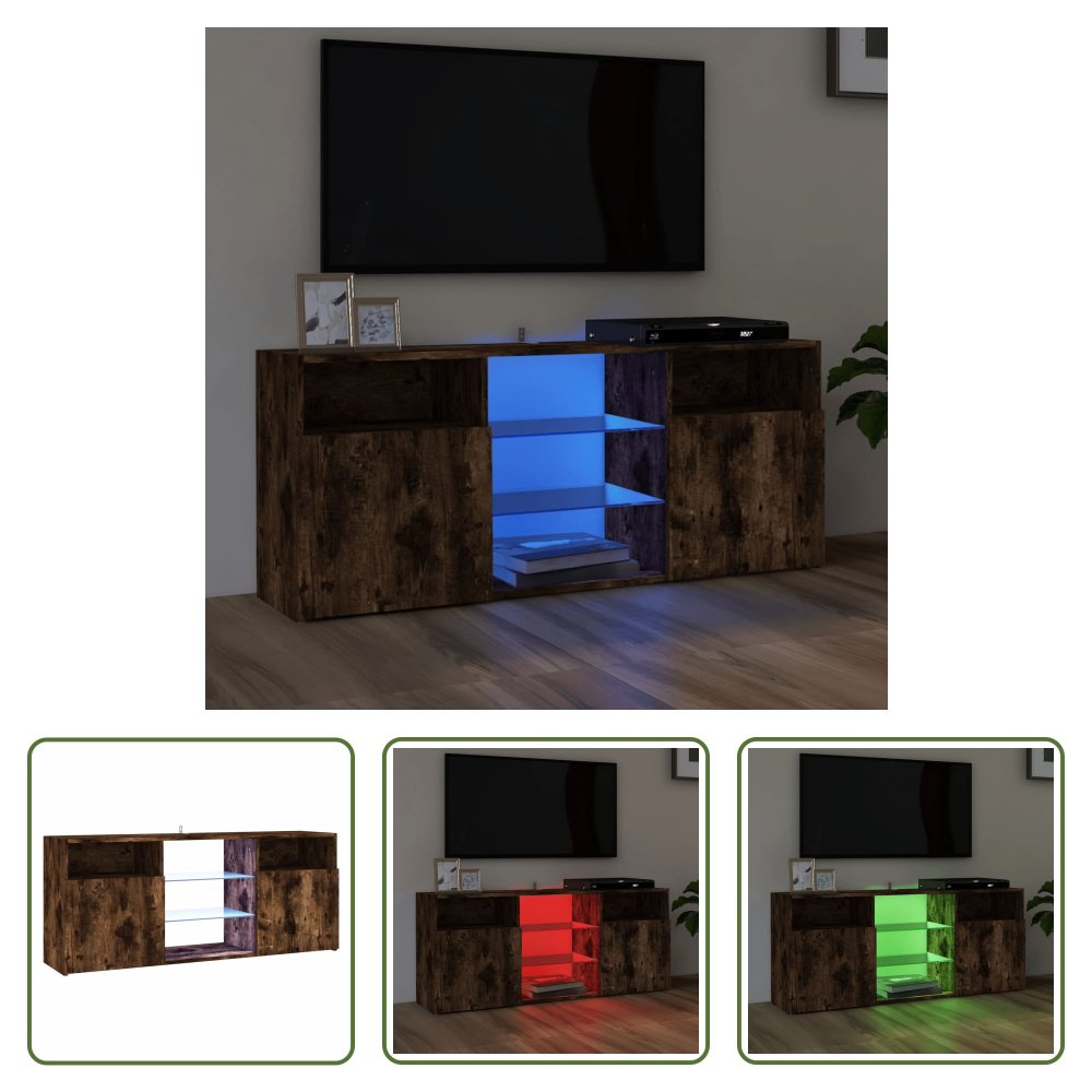 The Living Store Szafka pod telewizor z oświetleniem LED dąb wędzony 120x30x50 cm