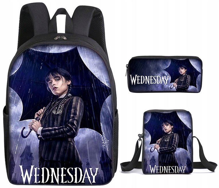 Zestaw Szkolny Wednesday Addams Plecak Piórnik Torebka Dla Dziewczynki