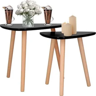 Springos Stolik kawowy, trójkątny zestaw 2 szt. stoliki kawowe do salonu na nóżkach, styl skandynawski, czarne UNIWERSALNY - Ławy i stoliki kawowe - miniaturka - grafika 1