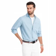 Koszule męskie - Jeansowa męska koszula jasnoniebieska casual Ombre OM-SHDS-0181 V1 roz. S - miniaturka - grafika 1