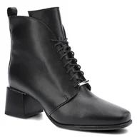 Botki damskie - Czarne Botki Karino Damskie Eleganckie Obuwie - miniaturka - grafika 1