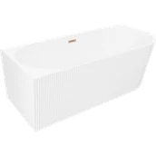 Wanny - Mexen Silo wanna wolnostojąca narożna lewa ryflowana 170 x 80 cm, biała, przelew miedź szczotkowana - 52891708000L-65 - miniaturka - grafika 1