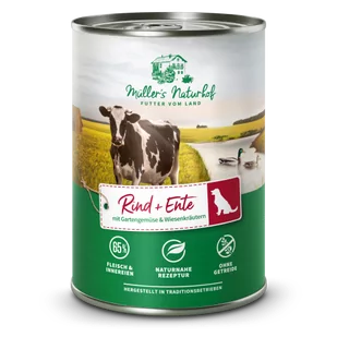 Müller’s Naturhof Wołowina i kaczka z ziołami 65% mięsa 800g - Mokra karma dla psów - miniaturka - grafika 1