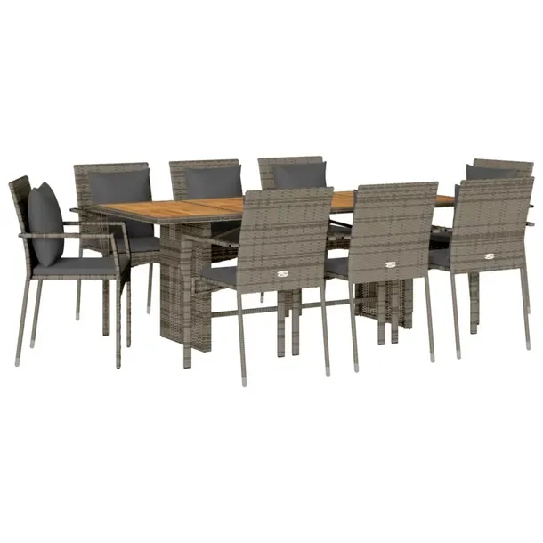 Zestaw Mebli Ogrodowych Rattan PE, Stół 190x80x74 cm, 8 Krzeseł, Szary