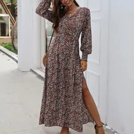 Sukienki - Sukienka maxi w kwiatowy wzór - Czerwony M - miniaturka - grafika 1