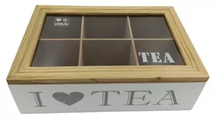 Drewniana Szkatułka Skrzyneczka pudełko na herbatę 6 przegródek kuferek etui organizer - Pojemniki kuchenne - miniaturka - grafika 1
