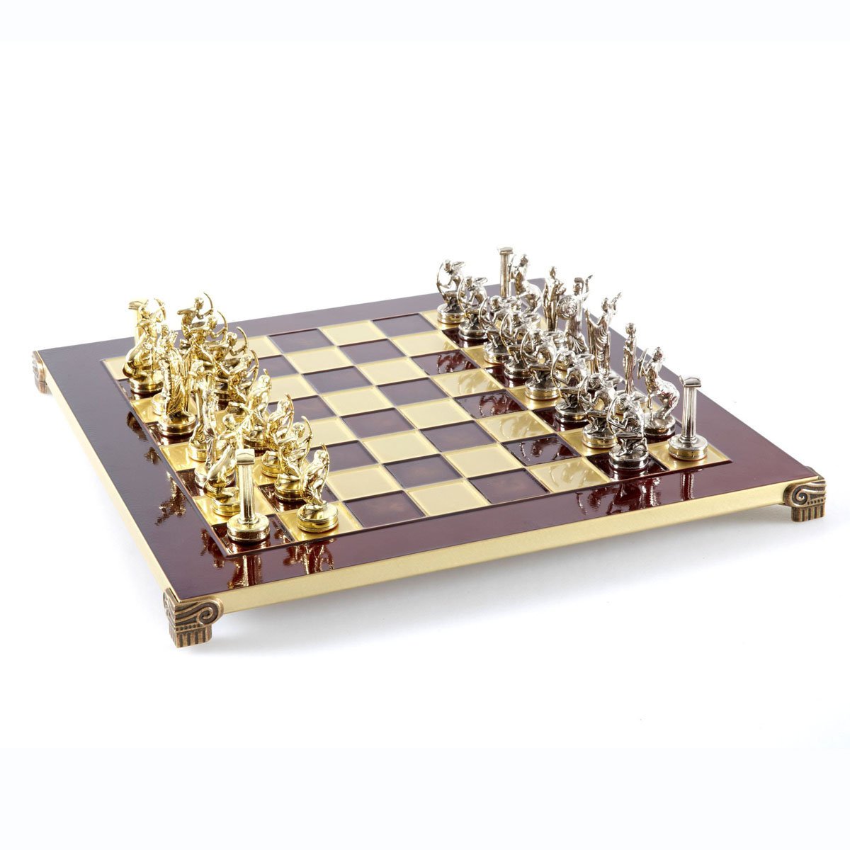 Szachy metalowe Antyczna Grecja 36×36 cm – czerwono-złota plansza