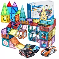 Klocki - Klocki magnetyczne kostrukcyjne DUŻE PANELE ZESTAW XXL Tor samochodowy Parking Garaż 3D + samochodziki - 12 aut Magetic Building Blocks - miniaturka - grafika 1