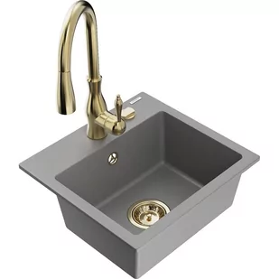 Mexen Milo zlewozmywak granitowy 1-komorowy z baterią kuchenną Savita, szary - Zlewozmywaki z baterią - miniaturka - grafika 1