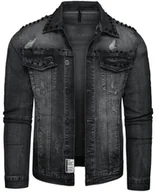 Kurtki męskie - Kurtka męska jeansowa czarna z nitami Recea - miniaturka - grafika 1