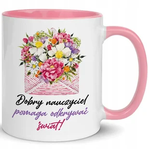 KUBEK BIAŁO-RÓŻOWY PREZENT NA DZIEŃ NAUCZYCIELA WZ - Kubki - miniaturka - grafika 1