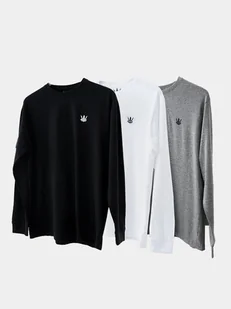 Zestaw 3 Koszulek Z Długim Rękawem LONGSLEEVE CZARNA SZARA BIAŁA Jigga L - Koszulki męskie - miniaturka - grafika 1