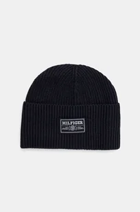 Tommy Hilfiger czapka wełniana kolor granatowy z cienkiej dzianiny wełniana AM0AM12889 - Czapki męskie - miniaturka - grafika 1