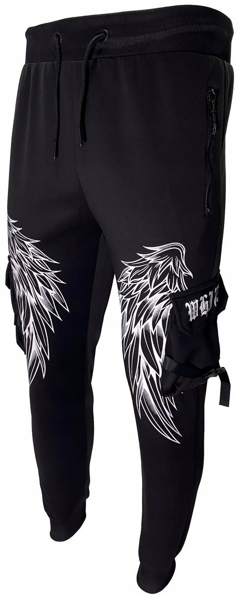 Spodnie dresowe bojówki skrzydła czarne r.XL