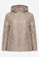 Kurtki damskie - Ciemnobeżowa Pikowana Kurtka Przejściowa o Prostym Kroju z Kapturem Vimoris - miniaturka - grafika 1