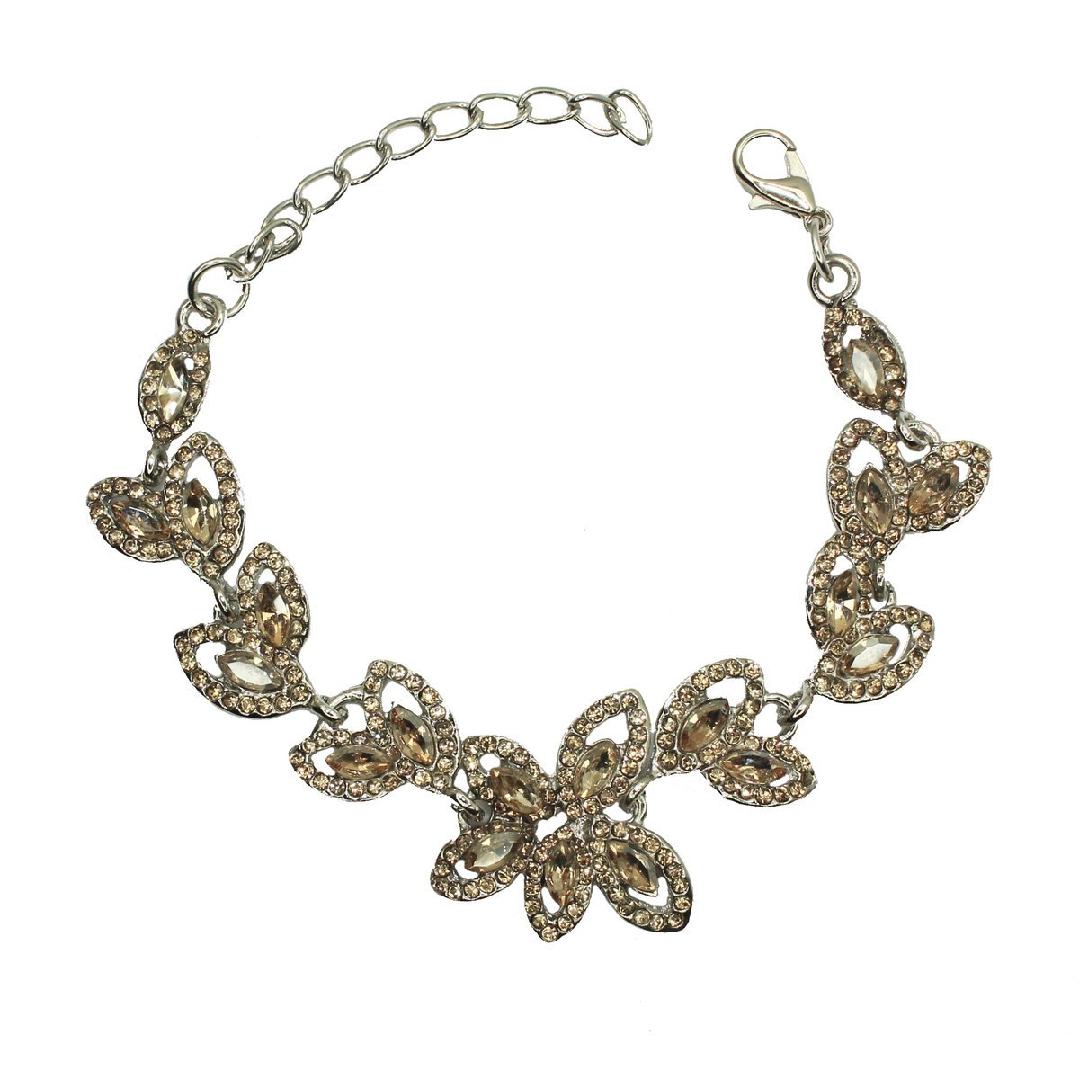 Bransoletka srebrna szampańskie cyrkonie kwiaty ślubne