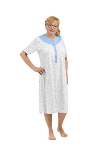KOSZULA NOCNA DAMSKA 2XL KRÓTKI RĘKAW LUŹNA BAWEŁNIANA ROZPINANA NIEBIESKA - Bielizna nocna - miniaturka - grafika 1