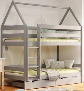 Szare 2-osobowe piętrowe łóżko dziecięce domek z szufladami - Zuzu 4X 200x90  cm - Ceny i opinie na Skapiec.pl