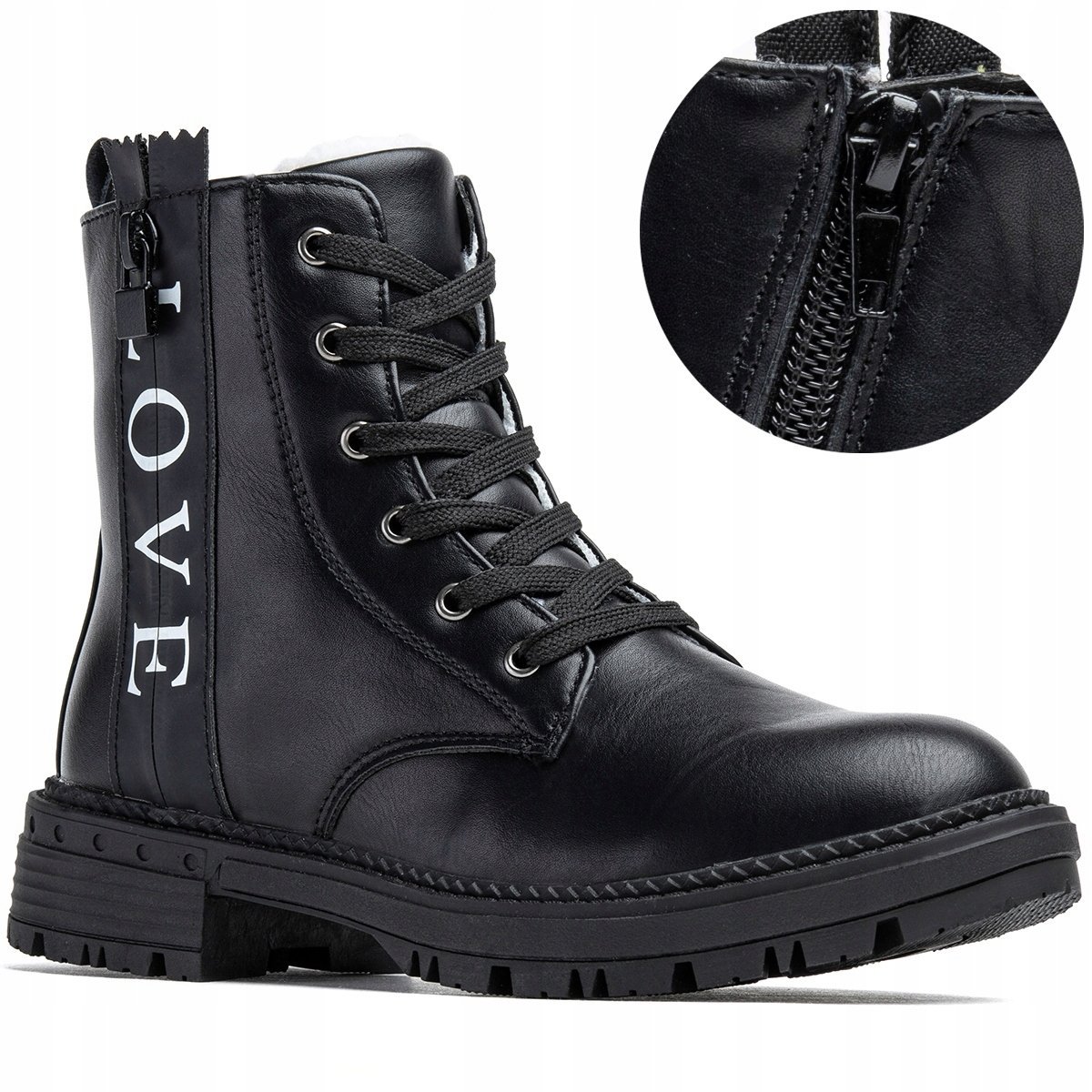 WOJTYŁKO 23024 TRZEWIKI BOTKI TRAPERKI ZIMOWE CZARNY Z NAPISEM LOVE R 31