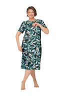 Bielizna nocna - Koszula Nocna Damska L Krótki Rękaw Bawełniana Luźna Rozpinana Liście - miniaturka - grafika 1