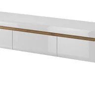 Szafki RTV - Szafka RTV NODIS biały połysk 160 cm z szufladami, dąb Riviera, na drewnianych nogach - miniaturka - grafika 1