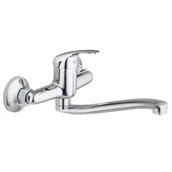 Baterie umywalkowe - Bateria kuchenna ścienna kran obrotowy chrom - miniaturka - grafika 1