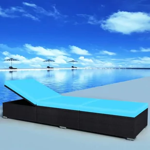 vidaXL Leżak ogrodowy z polirattanu, 195x60x31 cm, czarno-niebieski - Leżaki ogrodowe - miniaturka - grafika 1