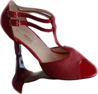 Sandały damskie - BnW Skórzane czerwone sandały posrebrzane - miniaturka - grafika 1