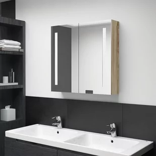 vidaXL Szafka łazienkowa z lustrem i LED kolor dębowy 62x14x60 cm 326522 - Szafki łazienkowe - miniaturka - grafika 1