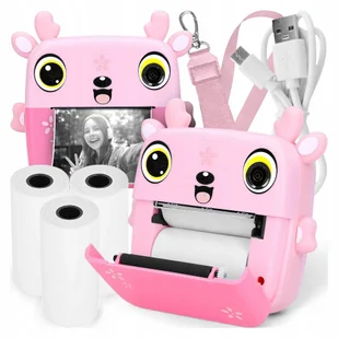 Drukarka DRUKUŚ 3.0 PRO RÓŻOWY JELONEK MINI APARAT DRUKARKA TERMICZNA 3 ROLKI ZESTAW - Drukarki - miniaturka - grafika 1