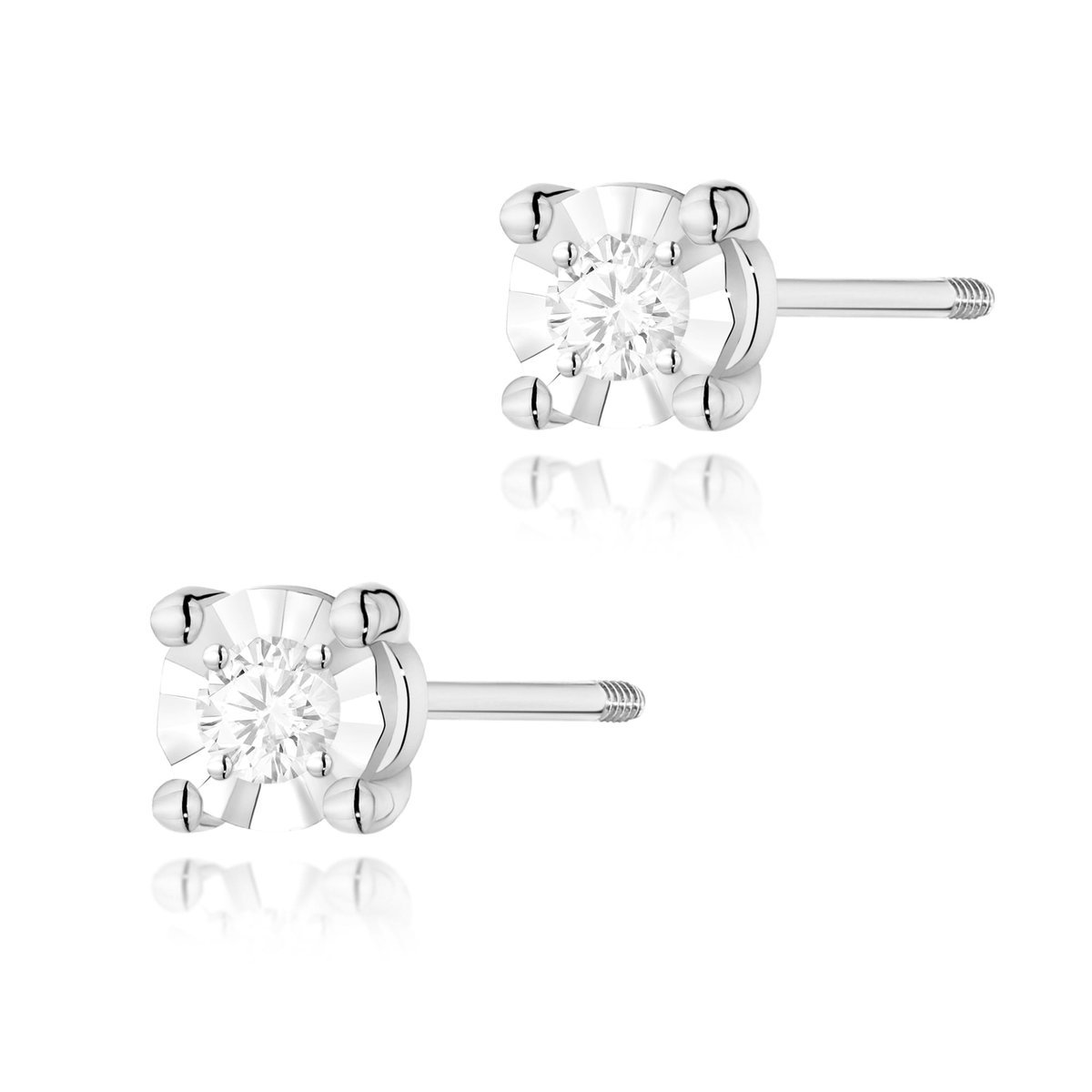 Złote kolczyki Diament 2 x 0,03ct białe złoto sztyft zakręcany pr. 585