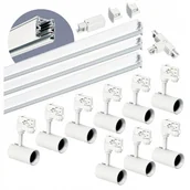 Lampy sufitowe - Zestaw szynowy 3 fazowy szyna 1m+1m+1m, 9x Lampa, łącznik T Biały komplet - miniaturka - grafika 1